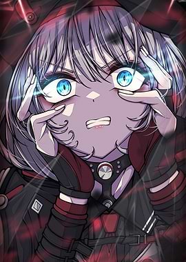 Anime Girl with Intense Blue Eyes