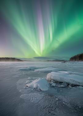 Aurora Borealis over Frozen Landscape