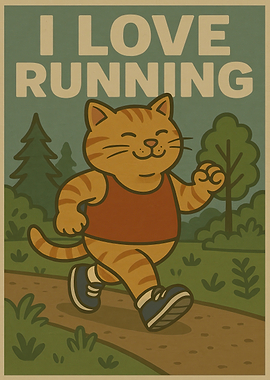 I Love Running Cat Poster