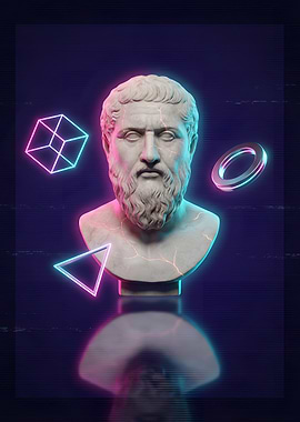 Bust with Neon Geometric Shapes