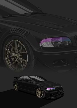 Black BMW E46 Illustration poster