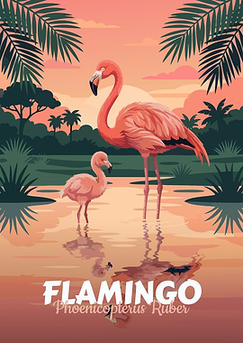 Flamingo Pair in Tropical Setting