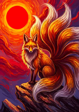 Nine-tailed Fox on a Cliff