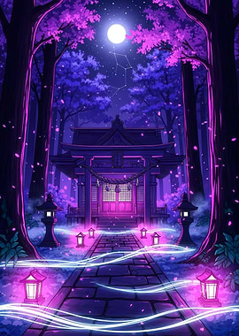 Night Shrine with Cherry Blossoms