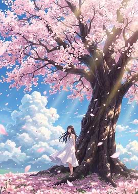 Anime Girl Under Cherry Blossom Tree