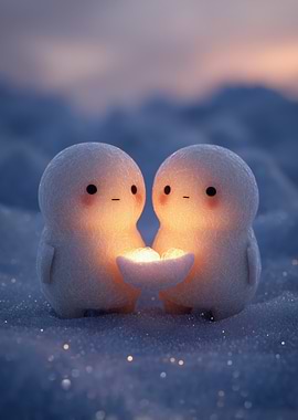 Two Cute Creatures with Glowing Bowl