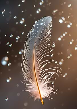 Feather with Water Droplets