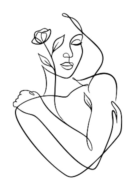 Woman with Flower Line Art
