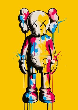 Kaws Inspired Colorful Figure on Yellow