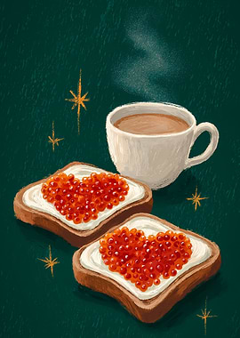 Caviar Heart Toasts and Coffee