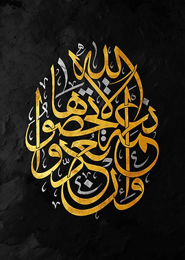 Islamic Calligraphy Art on Black Background