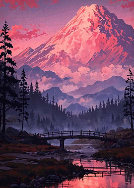 Mountain Landscape with Bridge and River