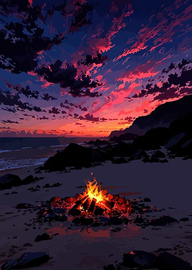 Beach Bonfire at Sunset