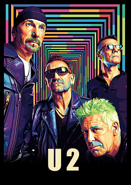 U2 Band Portrait with Colorful Background