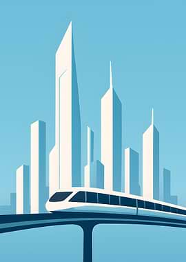 Futuristic Cityscape with Elevated Train