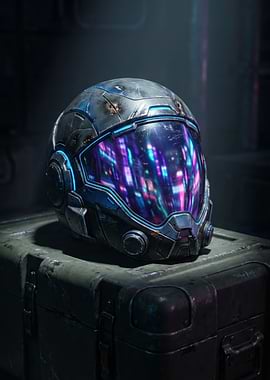 Futuristic Helmet on Military Crate