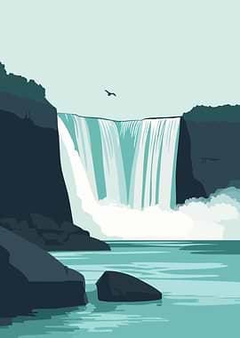 Minimalist Waterfall Landscape Illustration Art