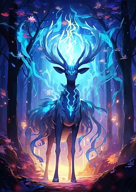 Mystical Blue Deer in Forest