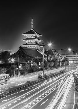 Dynamic Kyoto Nightscape with Pagoda