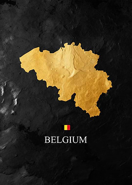 gold Belgium Map Art on Black