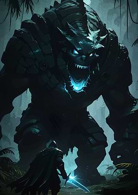 Knight Facing Stone Monster