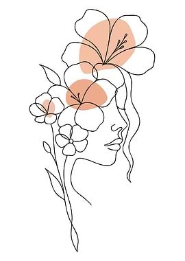 Line Art Woman with Flowers