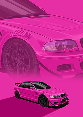 Pink BMW E46 Illustration poster