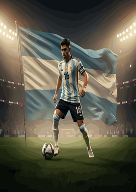 Argentinian Soccer Player with Flag