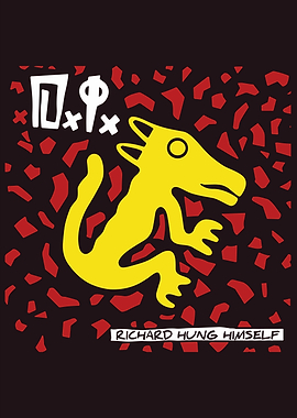 Abstract Yellow Creature with Red Background