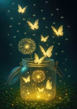 Dandelions and Butterflies in a Jar
