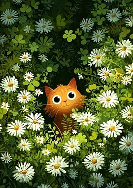Cat in Daisies