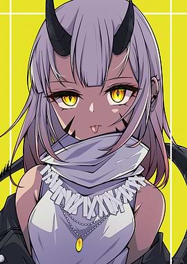 Anime Girl with Horns and Yellow Eyes