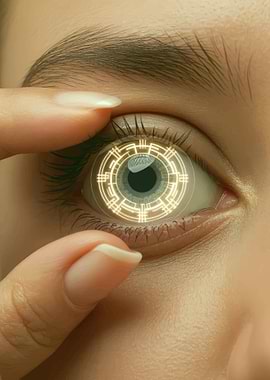 Eye with Futuristic Contact Lens