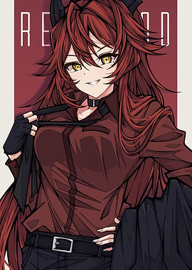 Red-haired Anime Girl with Horns