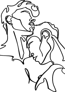Two Men Embrace Line Art