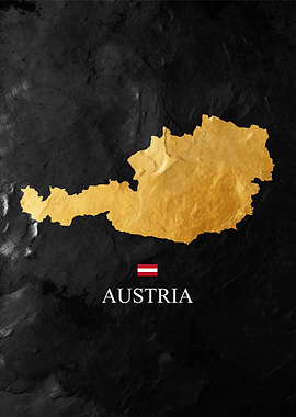 gold Austria Map Art on Black Background