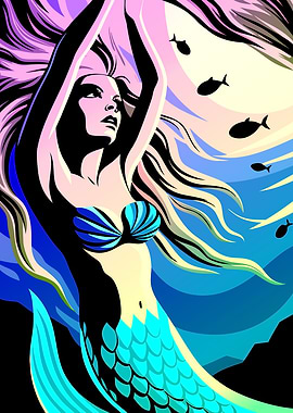 Stilyzed Mermaid in Blue and Pink Tones
