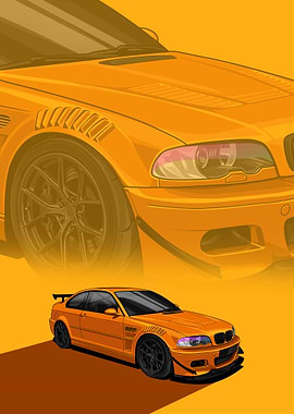 Orange BMW M3 Illustration poster