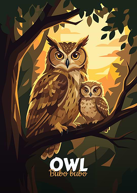 Owl Family Illustration