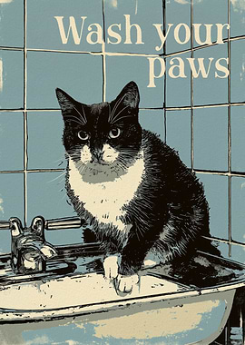 Wash your paws bathroom cat