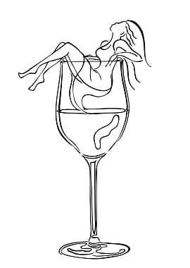 Woman in Wine Glass Line Art