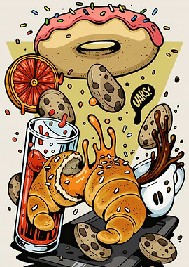 Breakfast Still Life with Cartoon Style