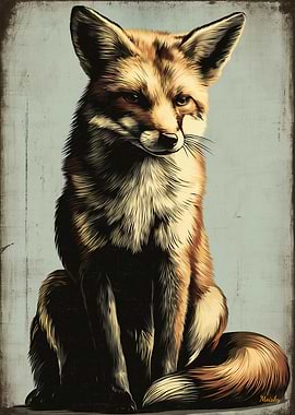 Vintage Fox Illustration with Warm Retro Charm