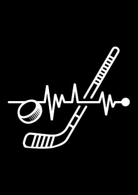 Hockey sport stick and puck white Heartbeat graphic