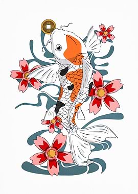 Koi Fish with Cherry Blossoms Art