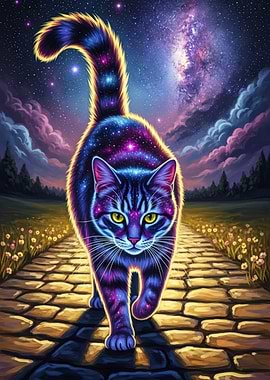 Cosmic Cat on a Starry Path