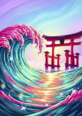 Great Wave with Torii Gate