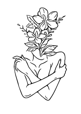 Floral Woman Line Art