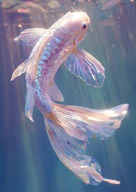 Iridescent Koi Fish in Blue Water