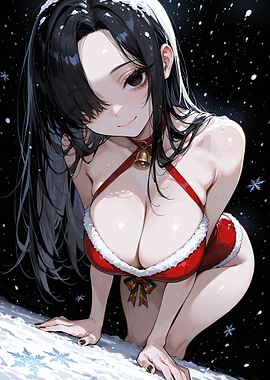 Anime Girl in Santa Outfit in Snow
